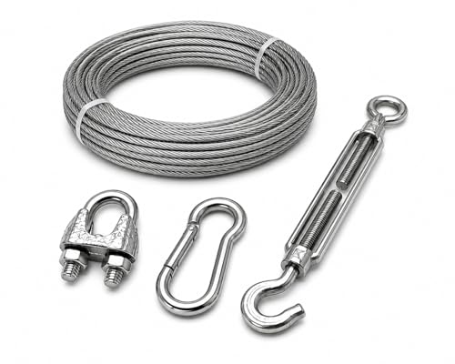 Image of Heavy Duty 4MM PVC Coated Wire Rope Kit | 7x7 GI Steel Cable with Snap Hooks, U Clamps & Turnbuckle | Rustproof Clothesline Wire for Balcony, Gym & Outdoor Use (15 Meter /49.2 Feet)