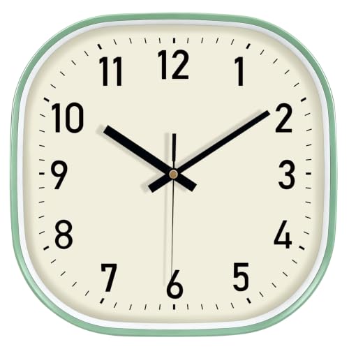 Image of 12 inch Square Analog Wall Clock, Silent Clock for Indoor Outdoor,Green