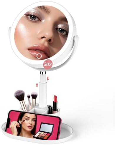 Travel Makeup Mirror with Lights, 1X/20X Lighted Makeup Vanity Mi...