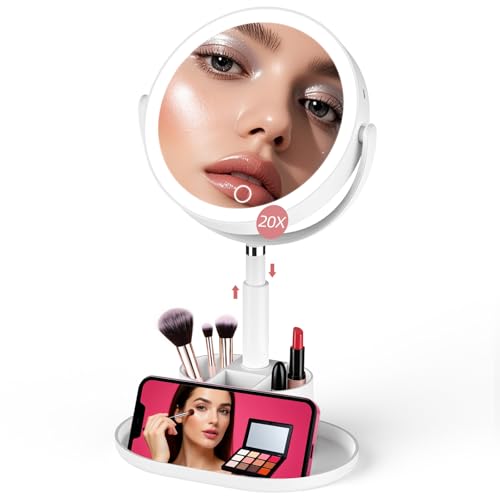 Travel Makeup Mirror with Lights, 1X/20X Lighted Makeup Vanity Mirror