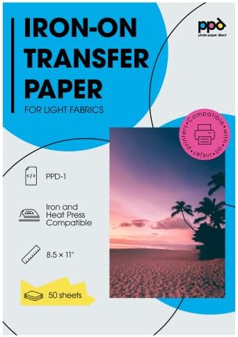 PPD 50 Sheets Inkjet Premium Iron-On Light T Shirt Transfers Paper LTR 8.5x11” (PPD-1-50)