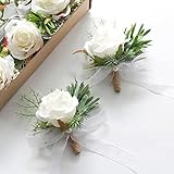 Floroom Set of 6 Ivory Rose Boutonnieres for Best Men Groom Groomsmen White Wedding Prom