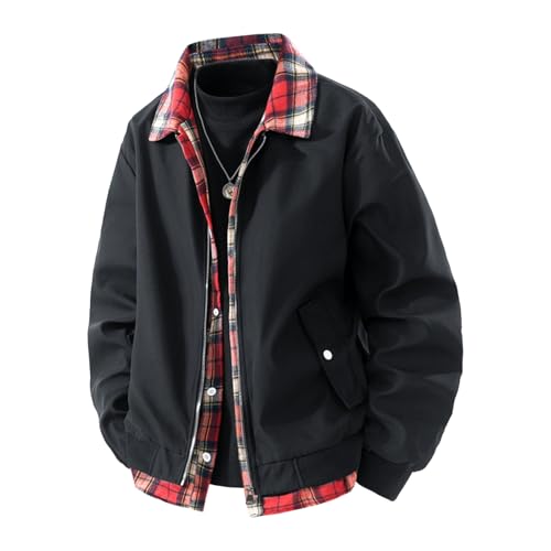 Men's Plaid Splicing Long Sleeved Jackets Lapel Casual Warm Winter Jacket Zipper Workwear Patchwork Coat Outwear