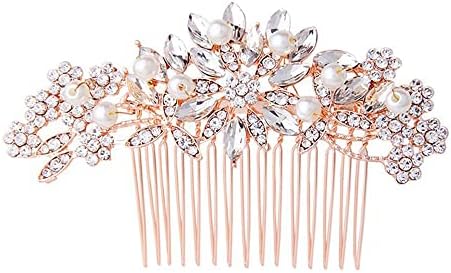 Hapibuy Rose Gold Wedding Hair Comb Pearl Crystal Bridal Hair Accessories For Bride and Bridesmaid
