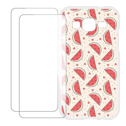UOGNADGD Compatible with Samsung Galaxy Core Prime Case Colorful Custom Cover with 2 Pack Tempered Glass Screen Protectors - Shockproof Scratch-Resistant (Watermelon)