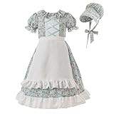 CR ROLECOS Child Prairie Pioneer Dresses for Girls Colonial Pilgrim Costumes Dress for Kids Blue Flower M