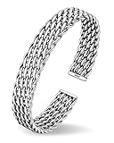 Irideket Handmade 925 Sterling Silver Bangle Bracelet for Men, Vintage Weighted Woven Bangle, Solid Silver Jewelry Gift, Adjustable Open Silver Plated Bracelet for Husband Father