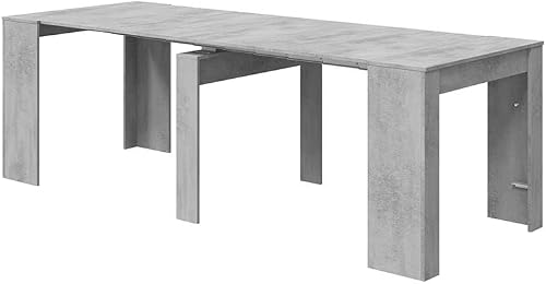 Habitdesign – Mesa Extensible para Comedor, Mesa Ampliable para Salón o Cocina - 5 Posiciones y hasta 10 Comensales - Gris Cemento - 50-235x90x78 cm - Modelo Consola