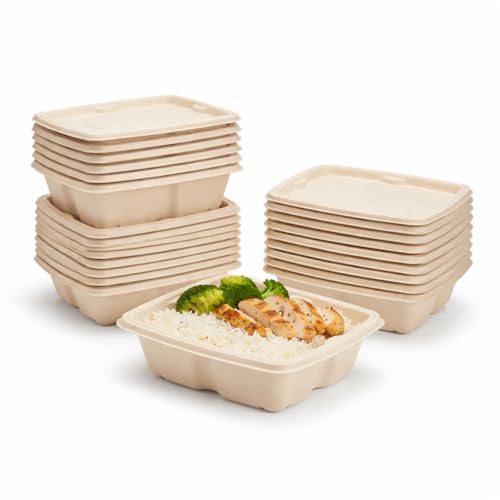 100 Pack 650ml Compostable Food Containers with Lids – Leak-Resistant,