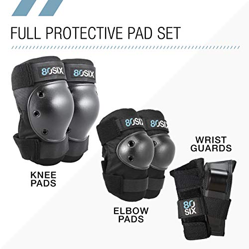 80Six Pad Set with Wristguards, Elbow Pads, and Knee Pads for Kids, Black, Junior - Ages 5+ - Thumbnail 2
