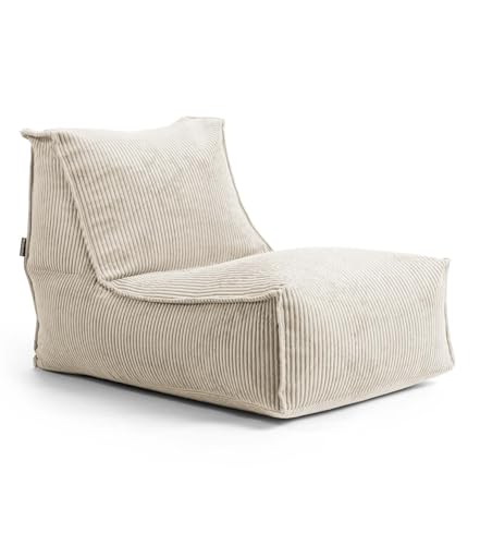 mokebo Sitzsack aus Cord 'Der Gelassene', Bean Bag, Relaxliege oder Bodenkissen mit EPS-Perlen Füllung, kuschelige und gemütliche Liege für Wohnzimmer und Wintergarten in Beige