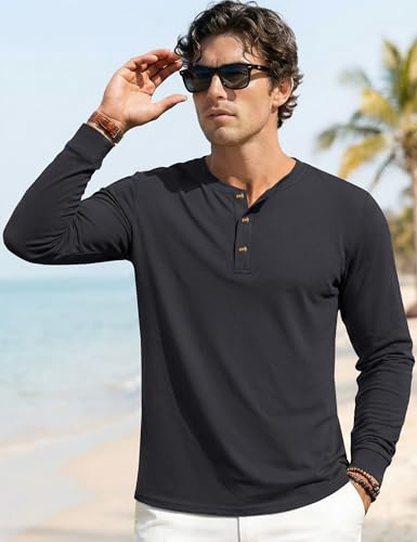 Image of MAGNIVIT Men's Long Sleeve Henley Shirts Cotton 3-Button Spring Casual T-Shirts Solid Color Soft Basic Tops 2026