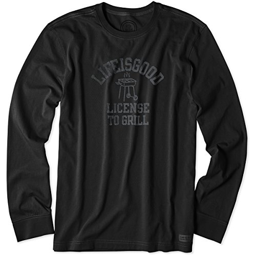 Life is good Men's Crusher Long Sleeve License to Grill T-Shirt (Night Black)