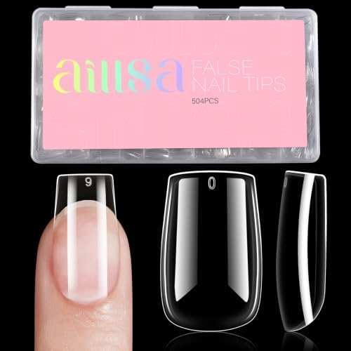 AILLSA Short Square Nail Tips Clear Soft Gel Nail Supplies for Gift