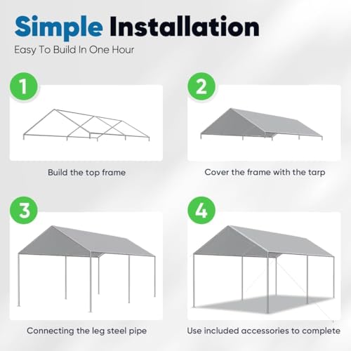 Quictent 1113S-GY 10X15 Ft Heavy Duty Car Canopy Galvanized Frame Carport Outdoor Party Tent Boat Shelter thumb #2