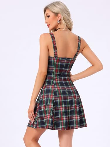 Image of Allegra K Women's Plaid Tube Dress Zip Up Strap Sleeveless Party Mini A-Line Dress