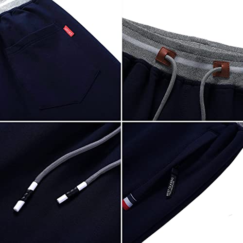 Foxq Men's Sports Joggers Sweatpants With Pockets Athletic Running Casual Yoga Pants Loose Fit Straight Leg Open Bottom (Navy Blue, X-Large) #TOP4