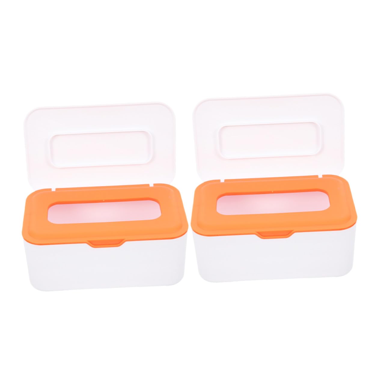 Toddmomy Refillable Diaper Wipes Dispenser Box with Lid, Sealed Wet Wipes Holder for Travel and Bathroom, 2pcs White and Orange Plastic Tissue Storage Containers for Care