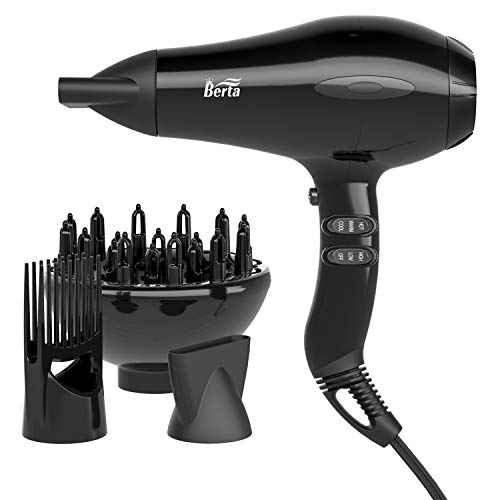 Professional Hair Dryer, 1875W Tourmaline Ceramic Blow Dryer with Diffuser & Comb & Two Concentrators, Negative Ionic Blower Fast Drying with 2 Speed and 3 Heat Setting Black