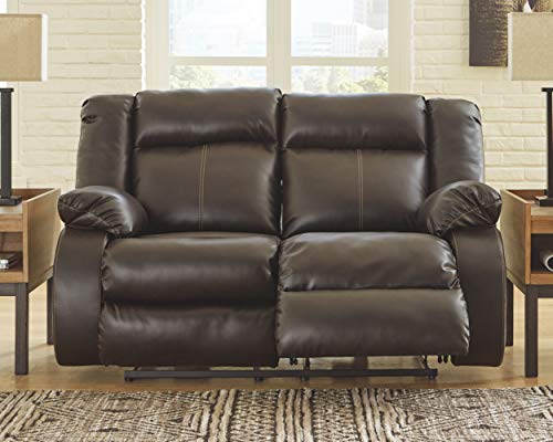 Signature Design By Ashley Denoron Faux Leather Power Reclining Loveseat With Adjustable Positions And Usb Plug In, Brown #TOP1