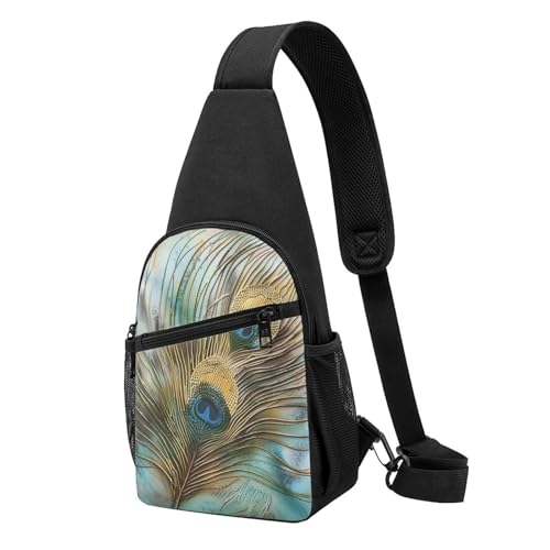 Sac à dos à bandoulière léger imprimé paon pour randonnée et vélo