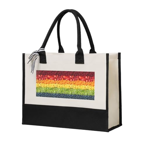 Sac fourre-tout en toile pour femme imprimé fruits arc-en-ciel beige taille unique