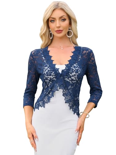 Image of Allegra K Floral Lace Shrugs for Women's Evening 3 /4 Sleeves Formal Elegant Bolero Cardigan