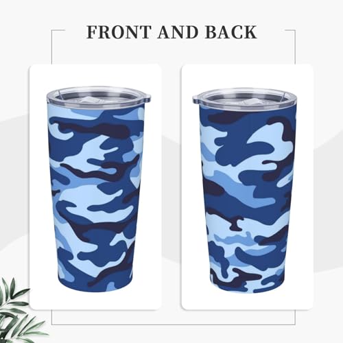 JASROTAO Blue Camo Tumbler with Straw, Camouflage 20oz Stainless Steel Vacuum Insulated Coffee Cup Travel Mug, Leakproof Lid, Souvenir for Women Men (Halloween, Birthday, Christmas) by JASROTAO - Used condition - Image 2