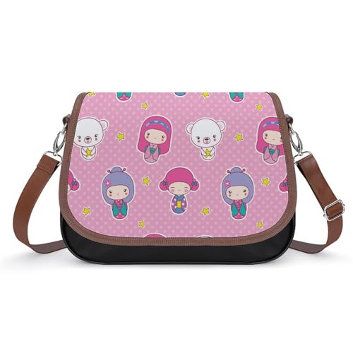 Sac à bandoulière rose pour fille en cuir étanche style sacoche messager à motif