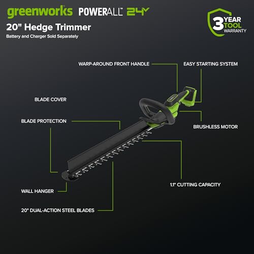 Image of Greenworks 24V 20 in Cordless Hedge Trimmer, Tool Only