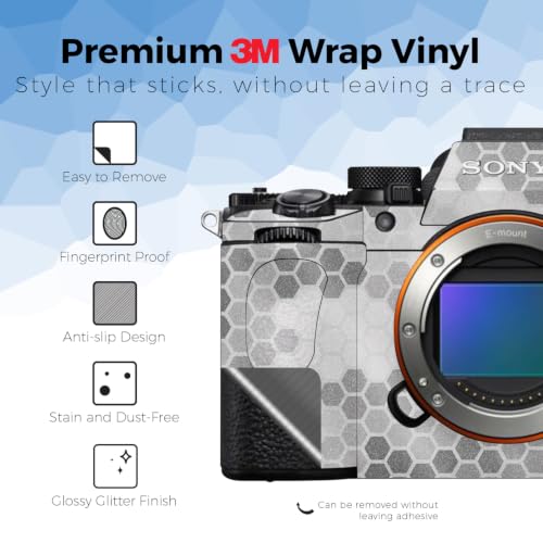 Image of Glossy Glitter Camera Skin Compatible with Sony Alpha A7 Mark V (2025) - Camo Hexadots - Premium 3M Vinyl Protective Wrap Decal Cover - Easy to Apply | Crafted in the USA by MightySkins