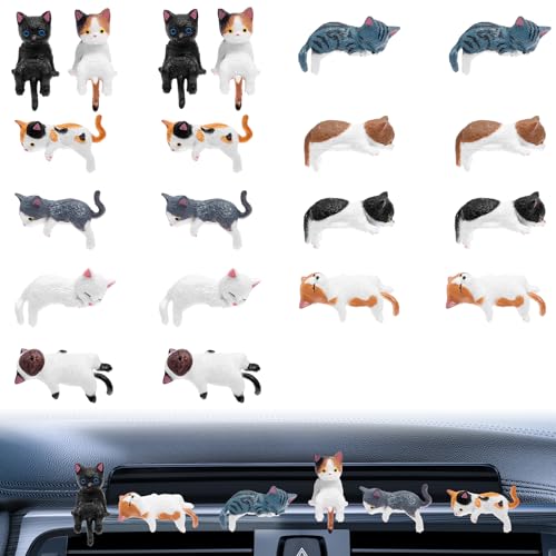 Muyoka 20 Pcs Mini Cat Figurines Car Dashboard Decorations Cute Resin Cat Computer Monitor Decor Cute Car Accessories for Rearview Mirror Monitor Dashboard Desk Decorations for Women Girl