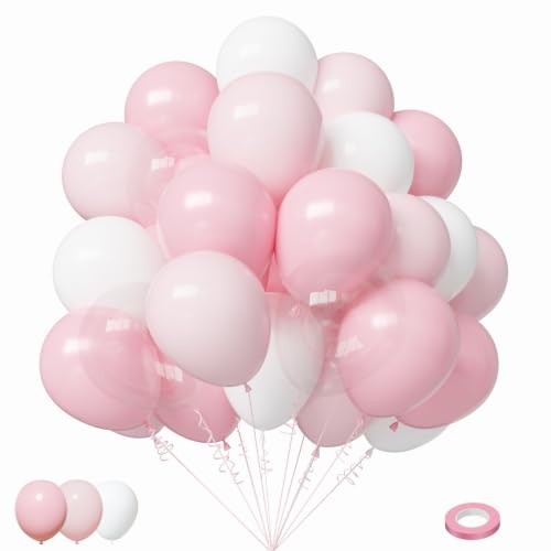 Image of Lukiituke Light Pink Balloons, 60Pcs Pink and White Balloons | 12in Pink Latex Balloons for Birthday Wedding Bridal Showerl Decorations