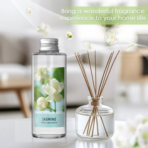 SCENTORINI Jasmine Reed Diffuser Refill Oil 200ml with 6 Reed Sticks – Fresh Aroma Refill for Reed Diffusers – Sophisticated Scent for Study, Lounge, Meditation & Daily Ambience - Image 6