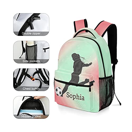 Cute Girls Soccer Backpack Personalized Book Bag Sport Casual Hiking Camping Pack with Name4