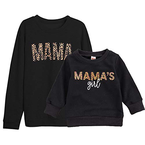 Toddler Baby Girl Long Sleeve Sweatshirt Mamas Girl Shirts Pullover Sweater Casual Tops Fall Winter Outfit (Mama & Mama's Girl Black,Medium)
