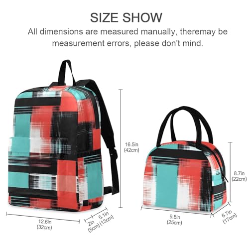 Backpack Lunch Box Set Large Capacity Travel Backpacks and Insulated Lunch Bag for Commute Hiking Picnic Plaid Doodle Print2