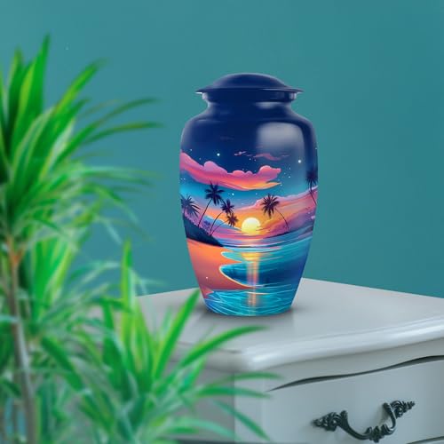 Image of Beach Urn - Cremation Memorial - Combo 2 - Large with 3 Inch Pack of 2 - Large Funeral Urns for Adult Human - Decorative Urns for Mom & Dad - Small Keepsake Urns