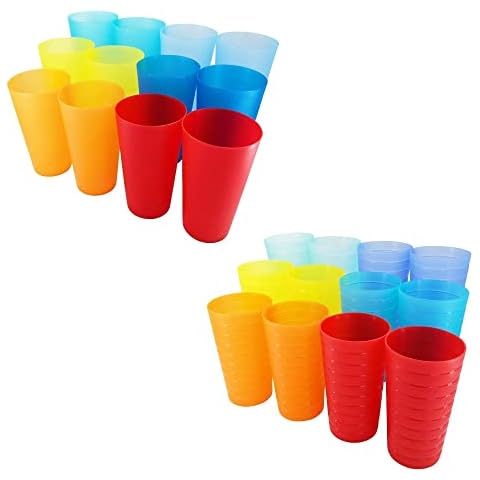 AOYITE 32 ounce and 22 oz Plastic Tumblers Reusable, BPA-Free and Dishwasher Safe Drinking Cups,Restaurant-Quality Glasses in 6 Assorted Colors set of 24 Cover