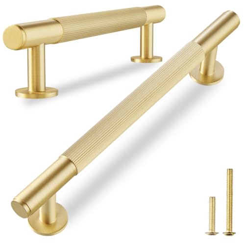 QOGRISUN 5-Pack Solid Brass Cabinet Pulls, 5-Inch Hole Center Handles