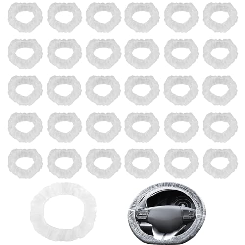 Image of Universal Steering Wheel Cover,100pcs Transparent PE Plastic Steering Wheel Protectors with Elastic Straps for Car Repair,Automotive Service,Oil Changes & Body Shops, Prevent Scratches Scuffs