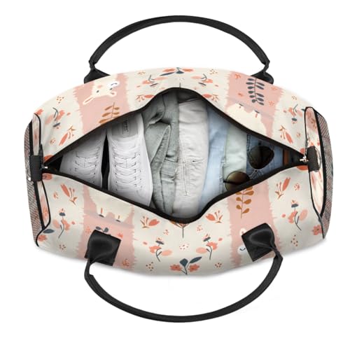 Personalized Llama Alpaca Travel Duffel Bag with Name, Custom Gym Sport Bag Pink White Stripes Carry On Weekend Overnight Duffel Bag for Men Women4