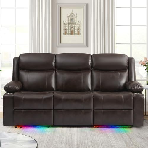 RIHEREFY Electric 3-Seater Recliner Sofa with Lights & USB