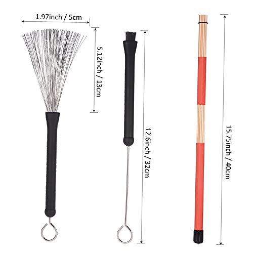 Set de Baquetas de Bambú con Cepillos para Batería y Bolsa de Almacenamiento para Jazz y Folk miniatura 3