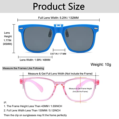 Kids Clip-On Polarised Sunglasses - UV Protection Flip Up for Boys & Girls, Blue Frame Grey Lens - Image 2