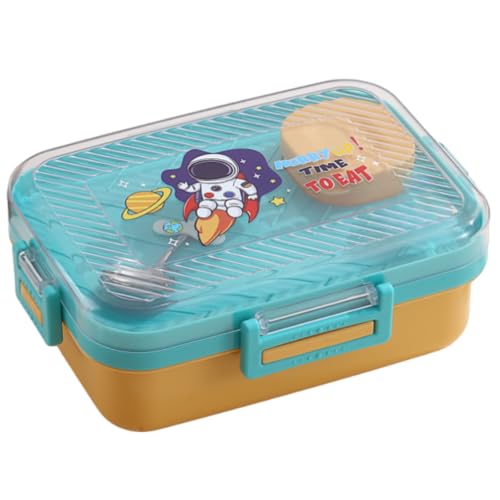 Image of ATTRO Monark Astro Themed Kids Lunch Box with Inner Steel 3 Compartment 1 Small Container, 1 Spoon & Separate Internal Lid Leakproof- 750ml+70ml Blue
