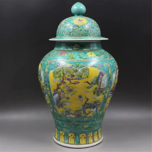 Aadecor Ceramic Jars,Tea Jar,Chinese Style Storage Jars,Ginger Jars Temple Jar Vase With Lid Decorative Jars Ginger Jar Porcelain Vase Ceramic Jar Green Yellow (Color : Yellow) #TOP6