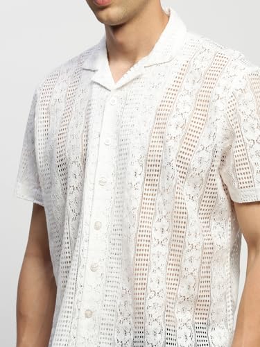 Image of SHOWOFFFF Men Solid Casual Shirt | Cuban Collar Half Sleeves Cotton Shirt for Mens | Relaxed Fit Regular Length Shirt for Men's