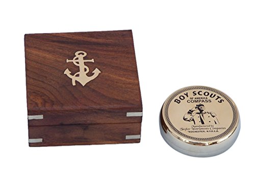 Brújula Sólida de Latón Hampton Nautical con Caja de Madera