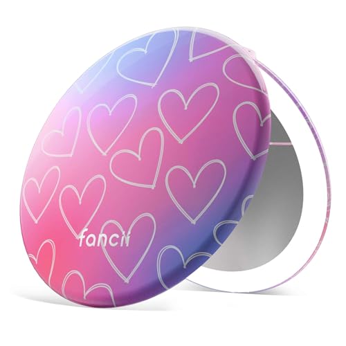 Image of Fancii Taylor LED Lighted Travel Makeup Mirror, Rechargeable, 10x /1x Magnifying, Tru-Glow Lighting System, XL Large 5 inch Wide | Compact Mirror for Purses (Lovestruck)